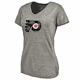 Women's Philadelphia Flyers Distressed Team Logo Tri Blend V Neck T-Shirt Ash FengYun,baseball caps,new era cap wholesale,wholesale hats